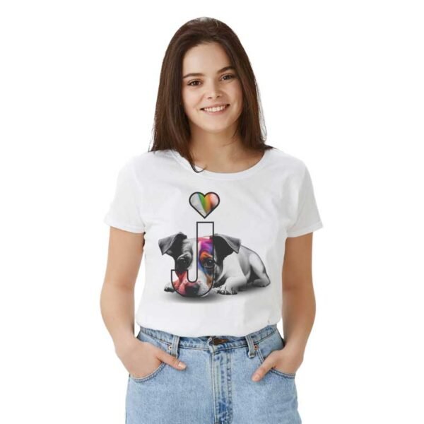 T-shirt חולצה לבנה עם הדפס ג'ק ראסל